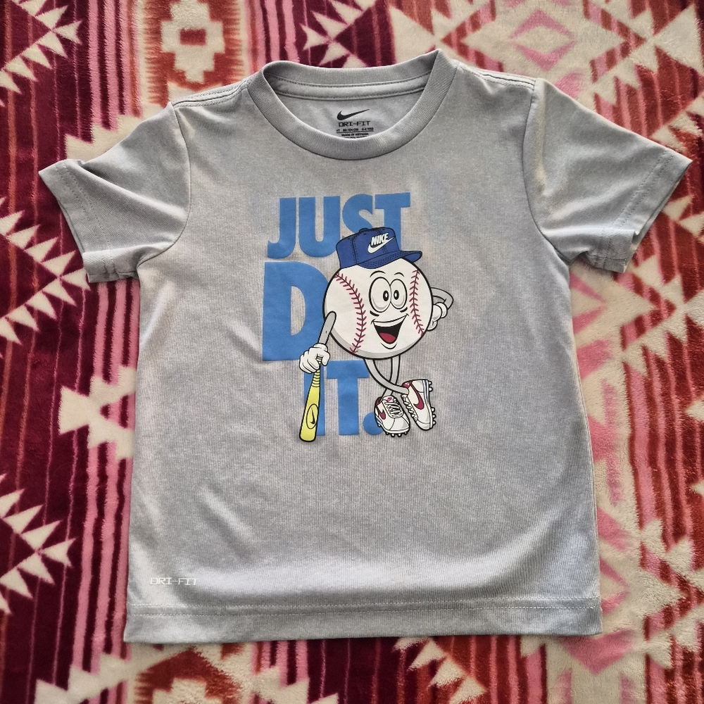 Nike Dri Fit Kids Just Do It Baseball Graphic Tee Gray Size 4T